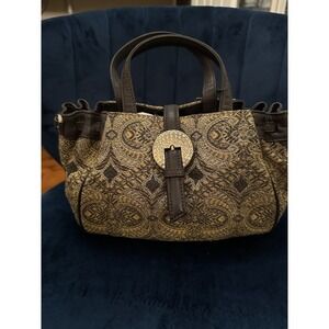 Donald J Pliner Gold Brocade Finesse Satchel Buckle Detail Handbag Purse‎